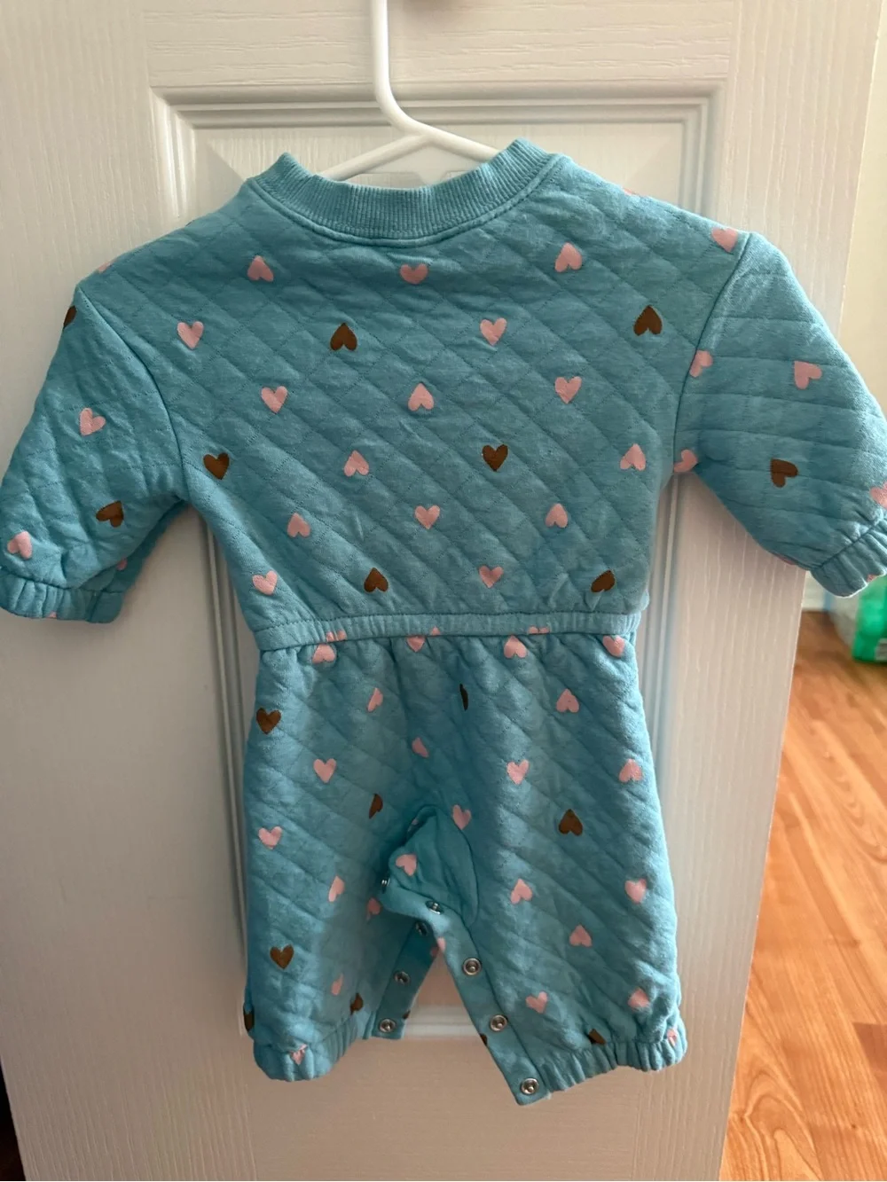 Baby Quilted Heart Romper in Light Blue